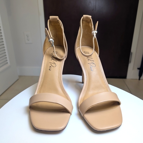 Nude Square Toe Ankle Strap Heels 9 - Picture 5 of 8